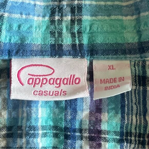 Cappagallo short sleeve button top womens XL blue plaid cotton y2k - Picture 5 of 14